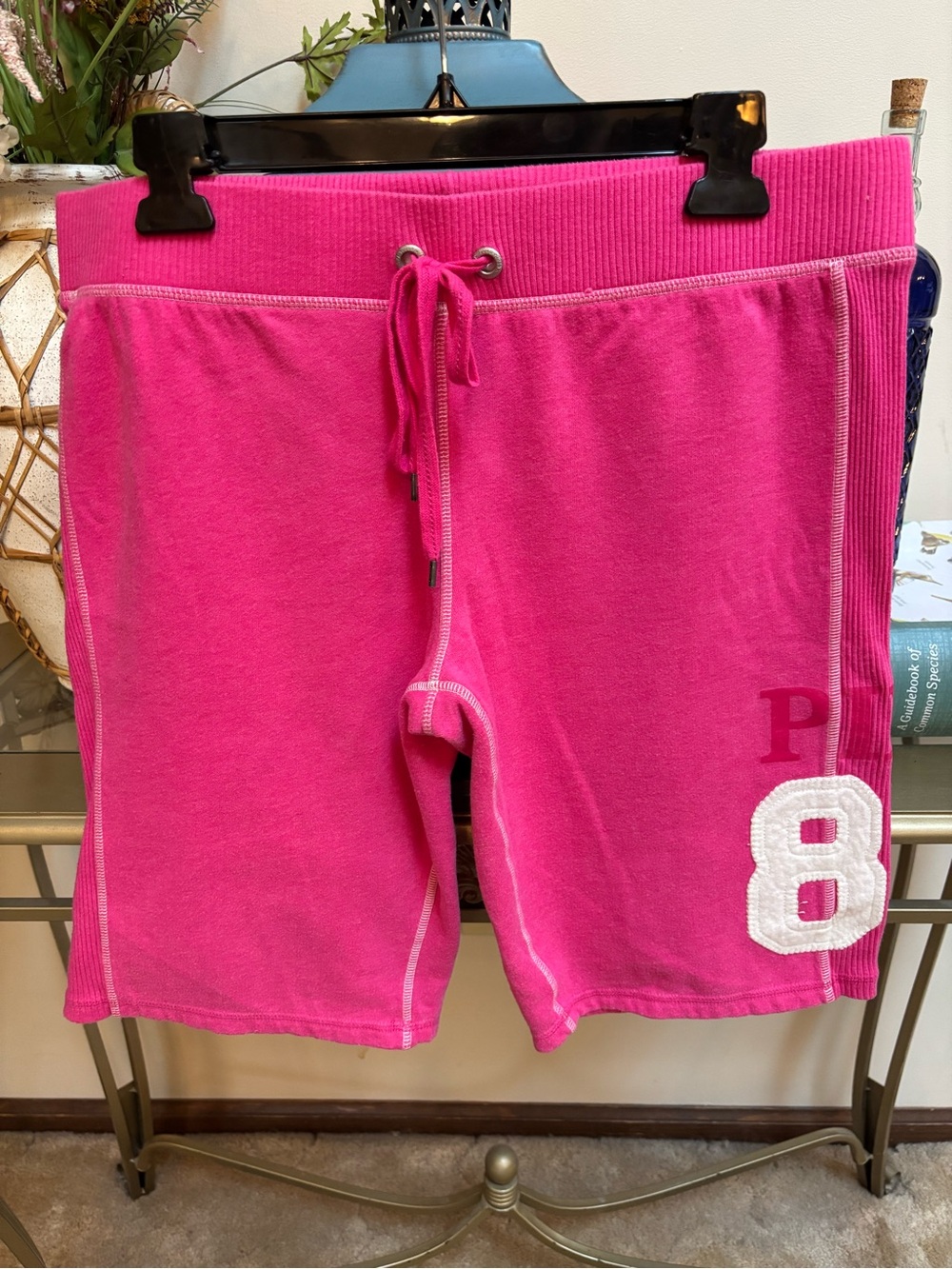 Victoria's Secret PINK Hot Pink Terry Shorts Y2K 86 Graphic Varsity Style Size L
